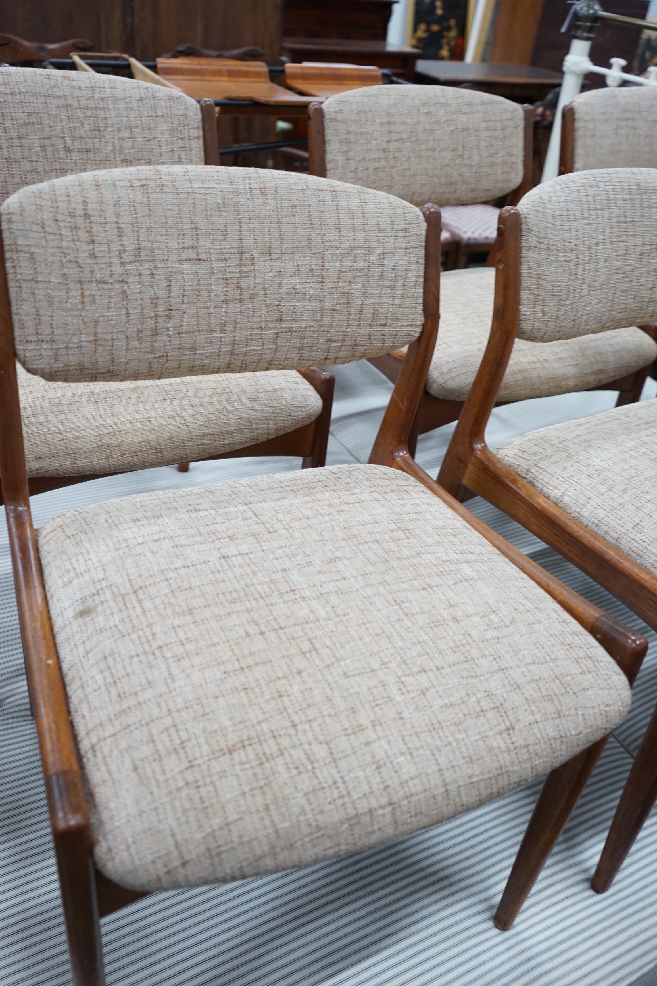 A set of six Eric Buck Danish upholstered dining chairs